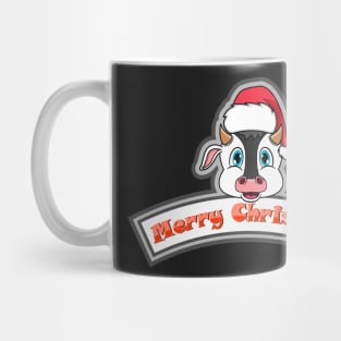 Sticker and Label Of  Cow Character Design and Merry Christmas Text. Mug